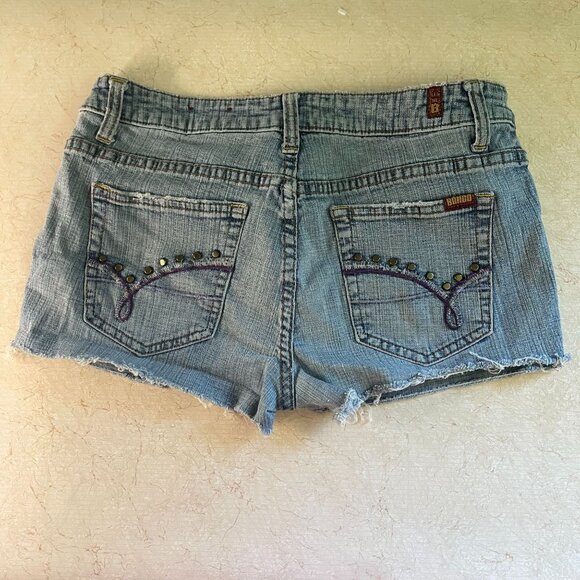 vtg 90's y2k Bongos Womens Denim Shorts W/ Frayed Hem Size 11 Light Wash Blue - Picture 4 of 9